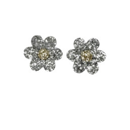 Set of 2 Glitter Flower Clips - Silver